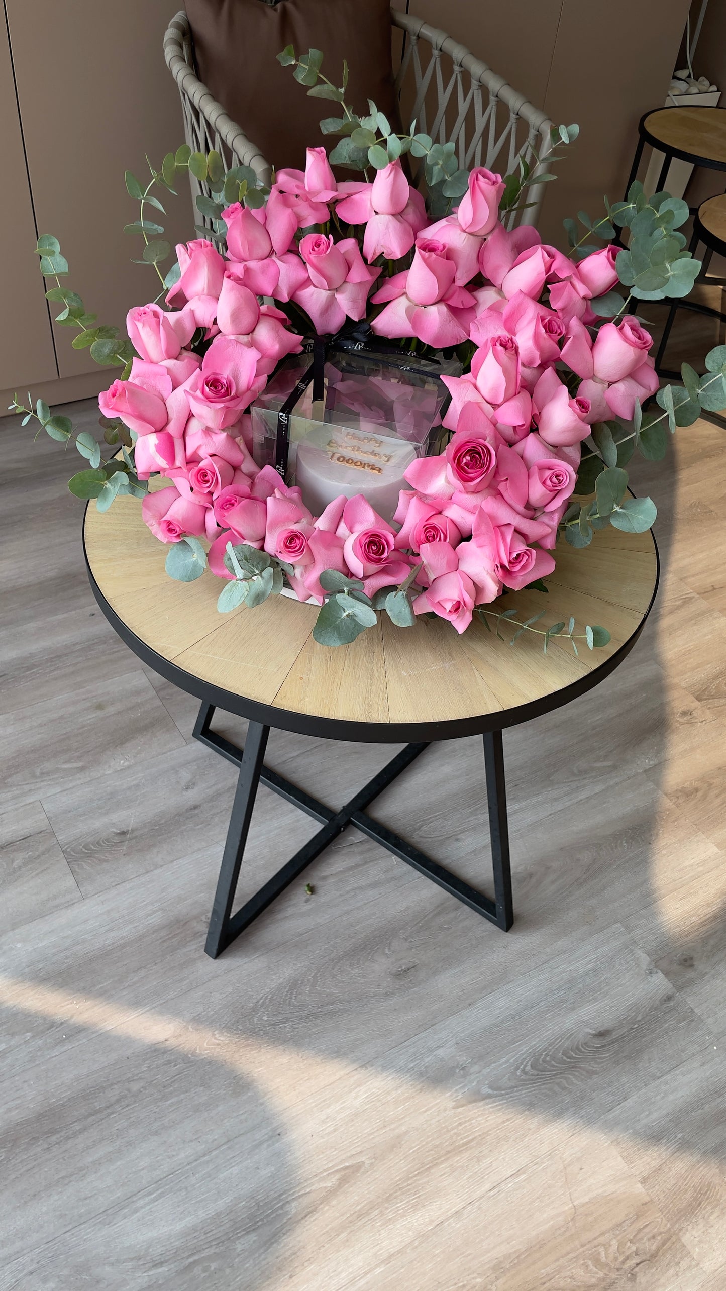 Cherry Pink Roses with Mini Cake