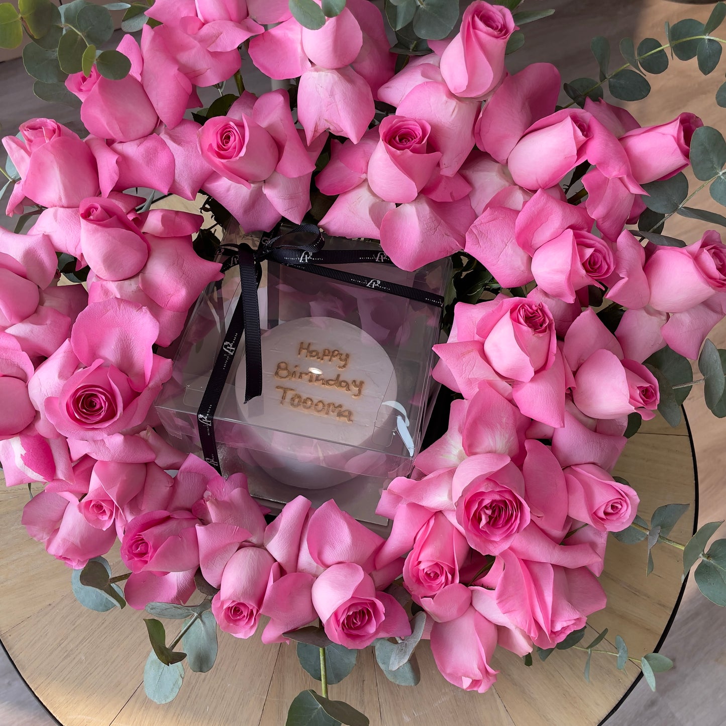 Cherry Pink Roses with Mini Cake