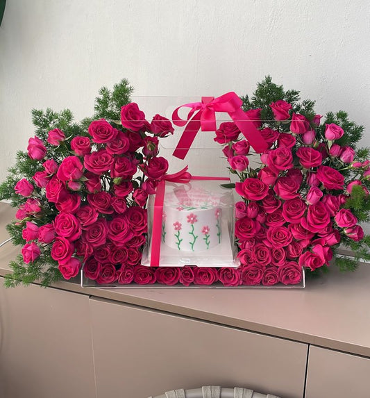 Fuchsia Mini Roses with cake